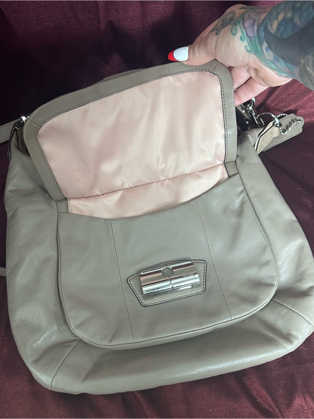 Coach Kristin Leather Hobo Bag Taupe Fawn Beige Silver Hardware ๐โจ - Picture 11 of 16